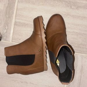 Brown wedge ankle booties